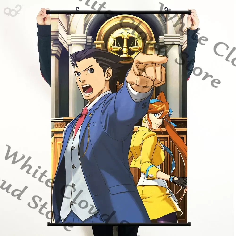 Poster Décoratif Murale de Dessin Animé Ace Attorney Phoenix Wright Miles Edgeworth Cosplay, Décoration Murale Déroulante, Pendentif Décoratif