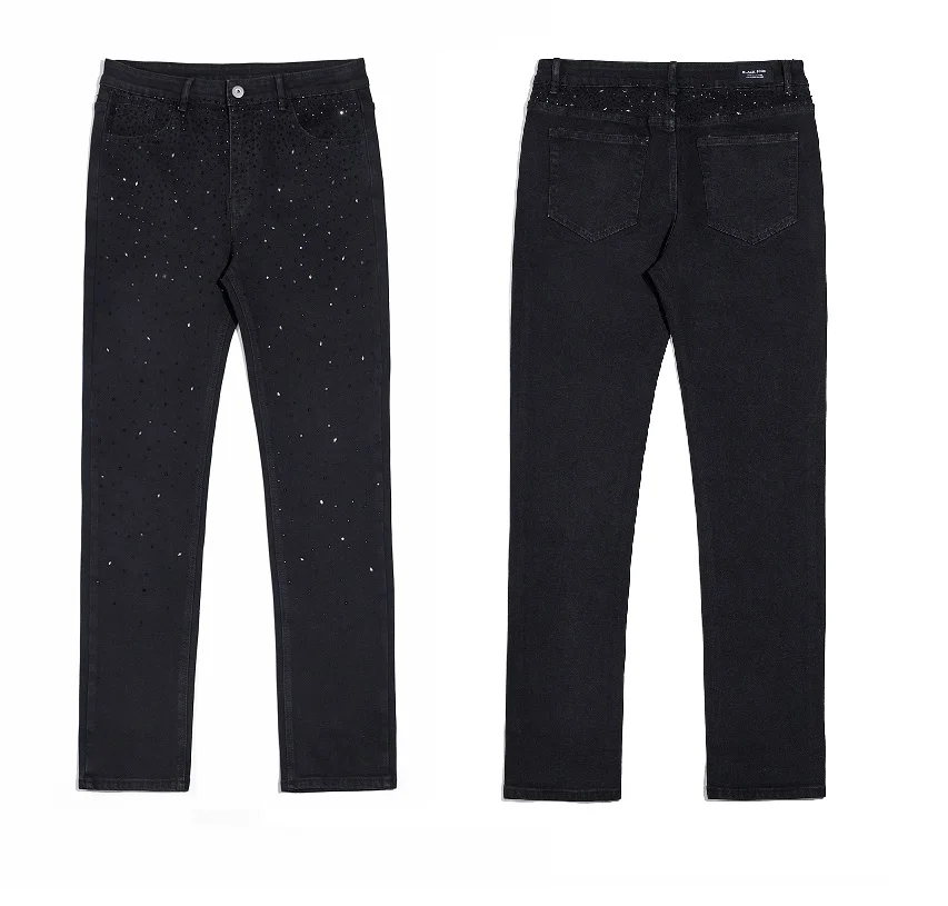 

Мужские джинсы Waed прямого кроя, свободные, с массивными стразами, модные, синие, длинные брюки, повседневные, молодежные, стильные, Blaicon