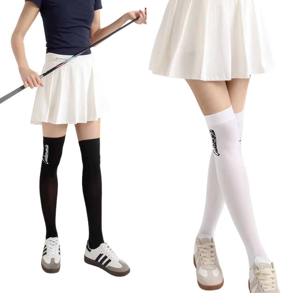 Women's White Black Over-the -knee Golf Socks Letter Visible on The Side Sun Protection Moisture-wicking Outdoor Sports Hiking