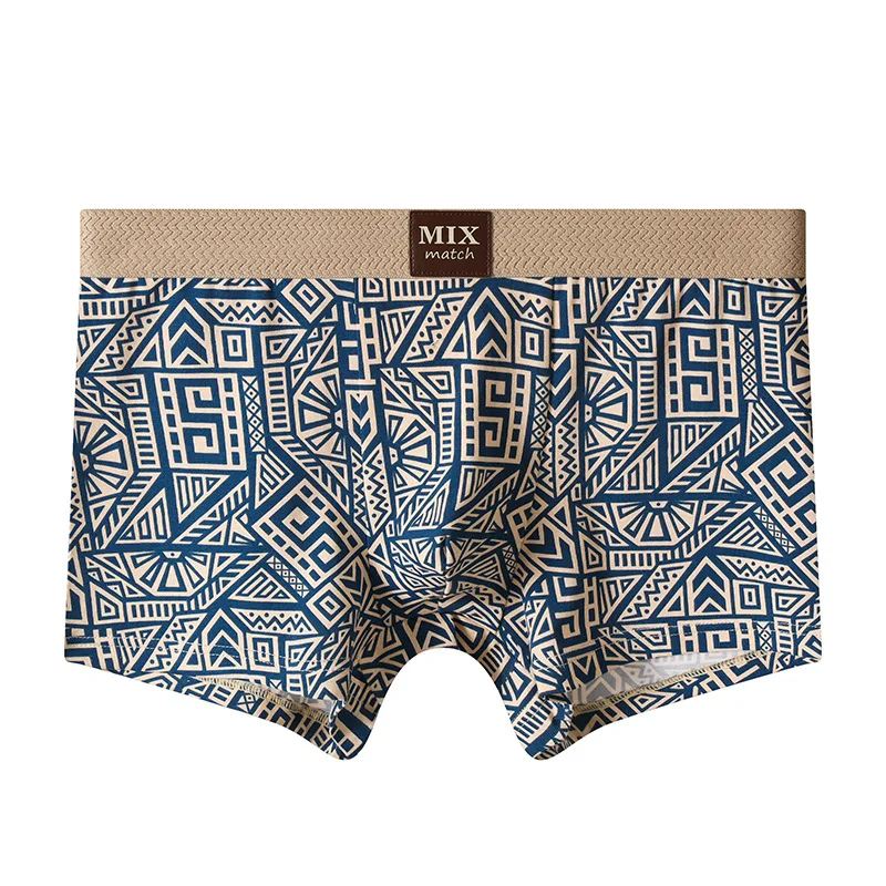 New Style Mens Cotton Boxer Shorts Printed Mid Waist Large Size Breathable Underwear