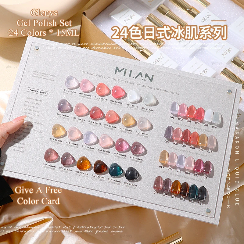 Glenys Japanese Ice Permeating Jelly Color Gel 24PCS Nail Polish Durable UV LED Mixed Varnish Translucent Gel Salon Wholesale