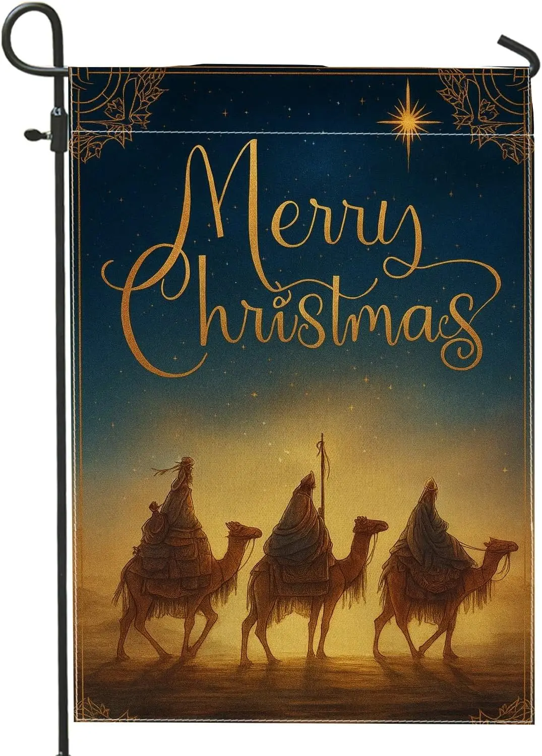Camels Garden Flag, Christmas Festive Star Merry Xmas Gold Burlap Double Sided Small Garden Yard Flag for Outdoor Patio Lawn IIC