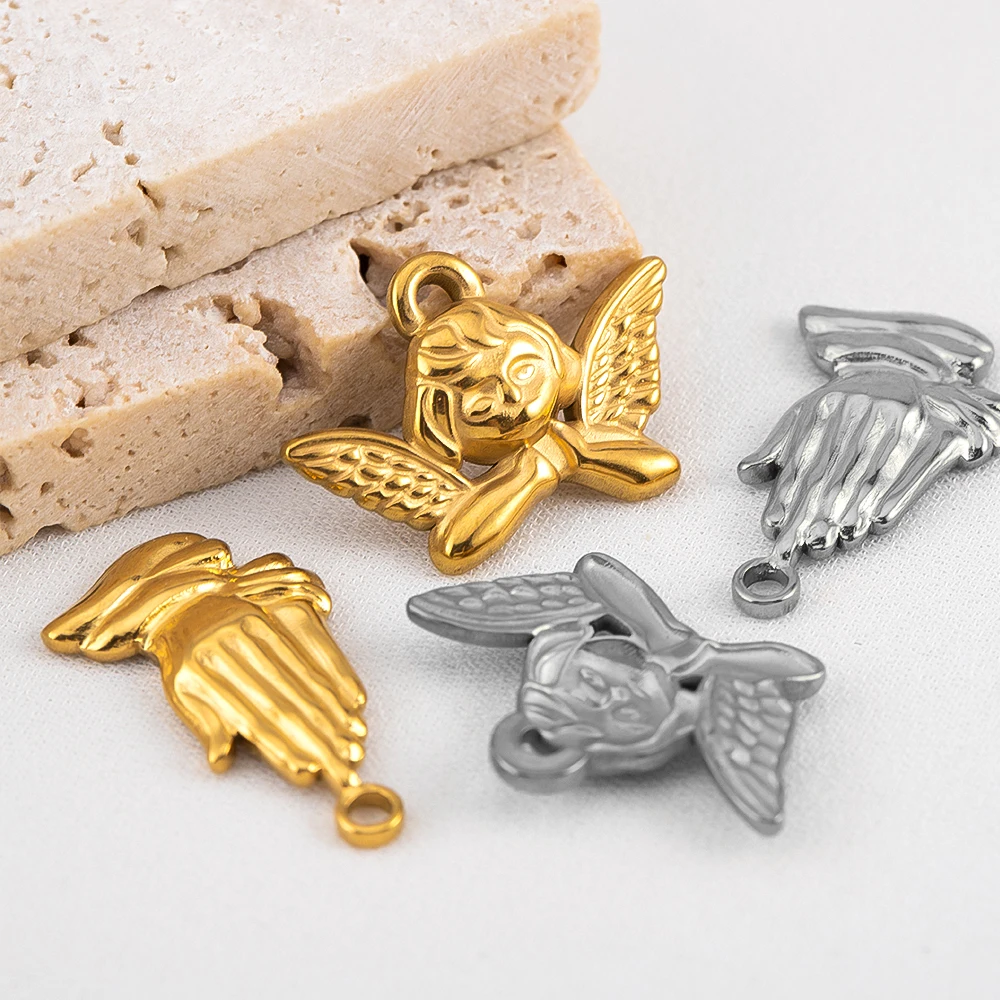 

1Piece Vintage-Style Stainless Steel Angel And Palm Shaped Pendants For DIY Bracelets Necklace Personalized Jewelry Accessories
