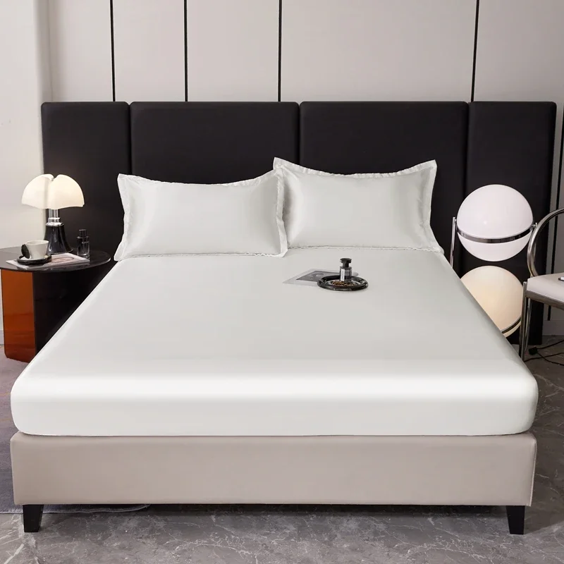 

Satin Rayon Fitted Sheet Solid Color Mattress Cover With Elastic Band Bed Sheet High-End Home Hotel Bedding Fit Sheet