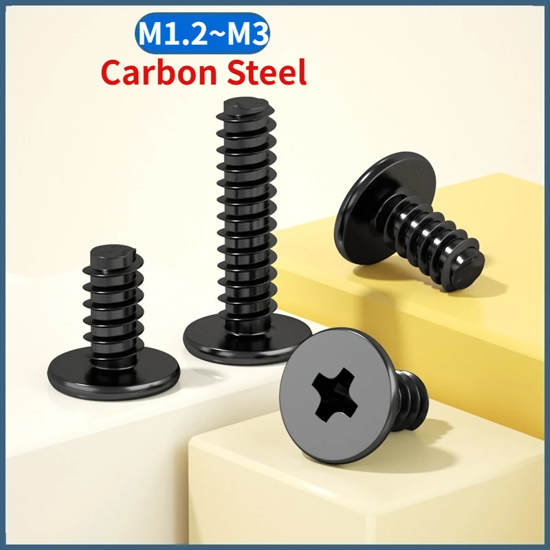 M1.2 M1.4 M1.7 M2 M2.3 M2.6 M3 Black Carbon Steel Cross Phillips Ultra Thin Super Flat Wafer Head Flat Tail Self Tapping Screw