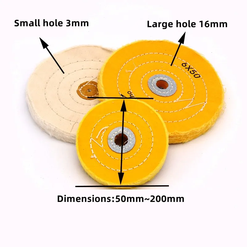 1 szt. 3 ~ 8 cali 50 ~ 200 mm biało-żółta bawełniana tkanina do polerowania złota srebrna biżuteria lustro polerowanie otwór koła 3 mm 16 mm — zdjęcie 3