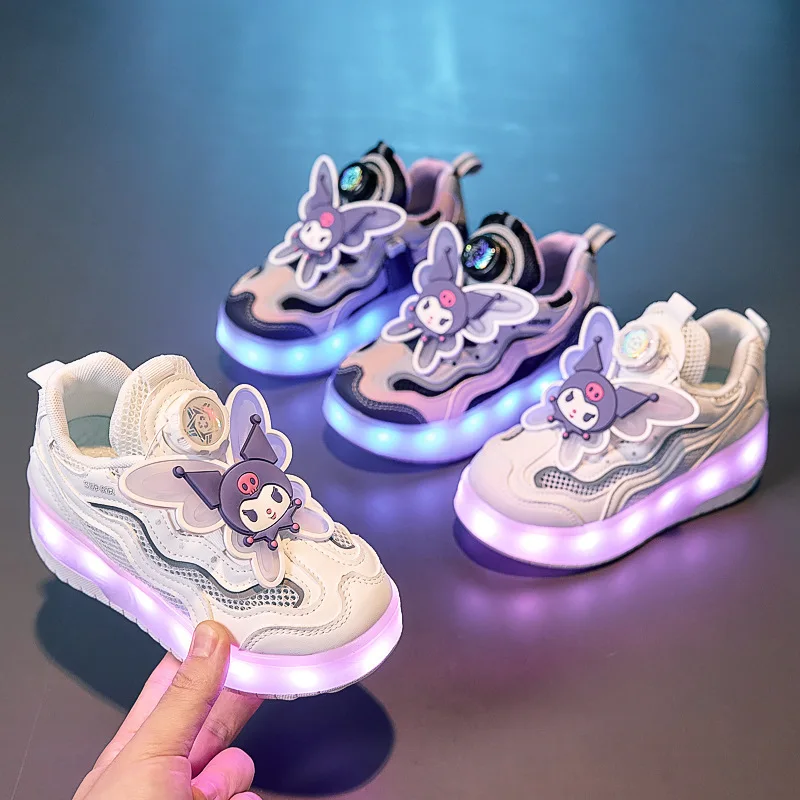 

Kids'Casual Shoes Sneakers Led Light Cartoon Kuromi PU Leather For Girls Anti-slip Breathable Pruple White Shoes Siize 29-38