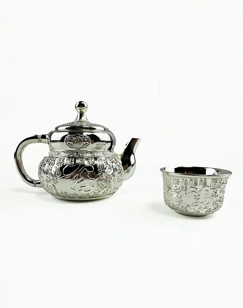 

Sterling silver exquisite tea set light luxury palace style Chinese tea cup set for men household simple decoration