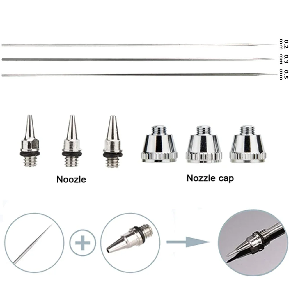 Nasedal 0.2mm 0.3mm 0.5mm Airbrush Needle Nozzle Replacement for Nasedal NT-130 NT-131 NT-132 NT-190 Airbrushes Accessories