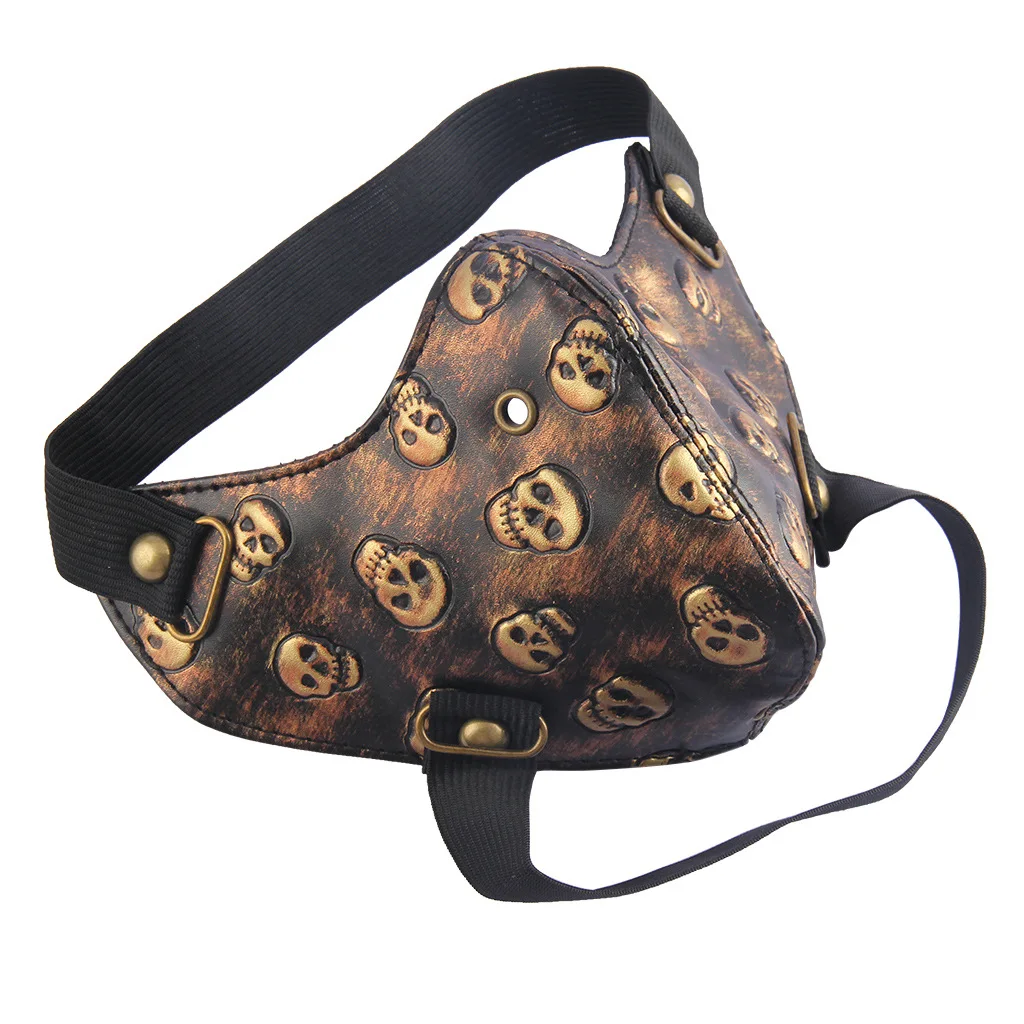 ผู้ชายผู้หญิงสีดํา PU หนัง Skull Punk Rock หน้ากาก Lady's Breathable Party คอสเพลย์ฮาโลวีนปาก-muffle R3367