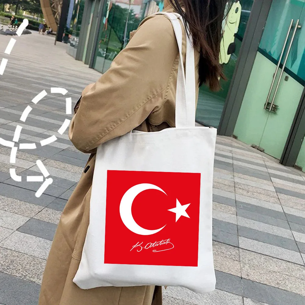 Ankara cappadocia Istanbul turchia Country Map Flag Heart Women Canvas Shoulder Harajuku borse Totes Eco Shopper Shopping Bags