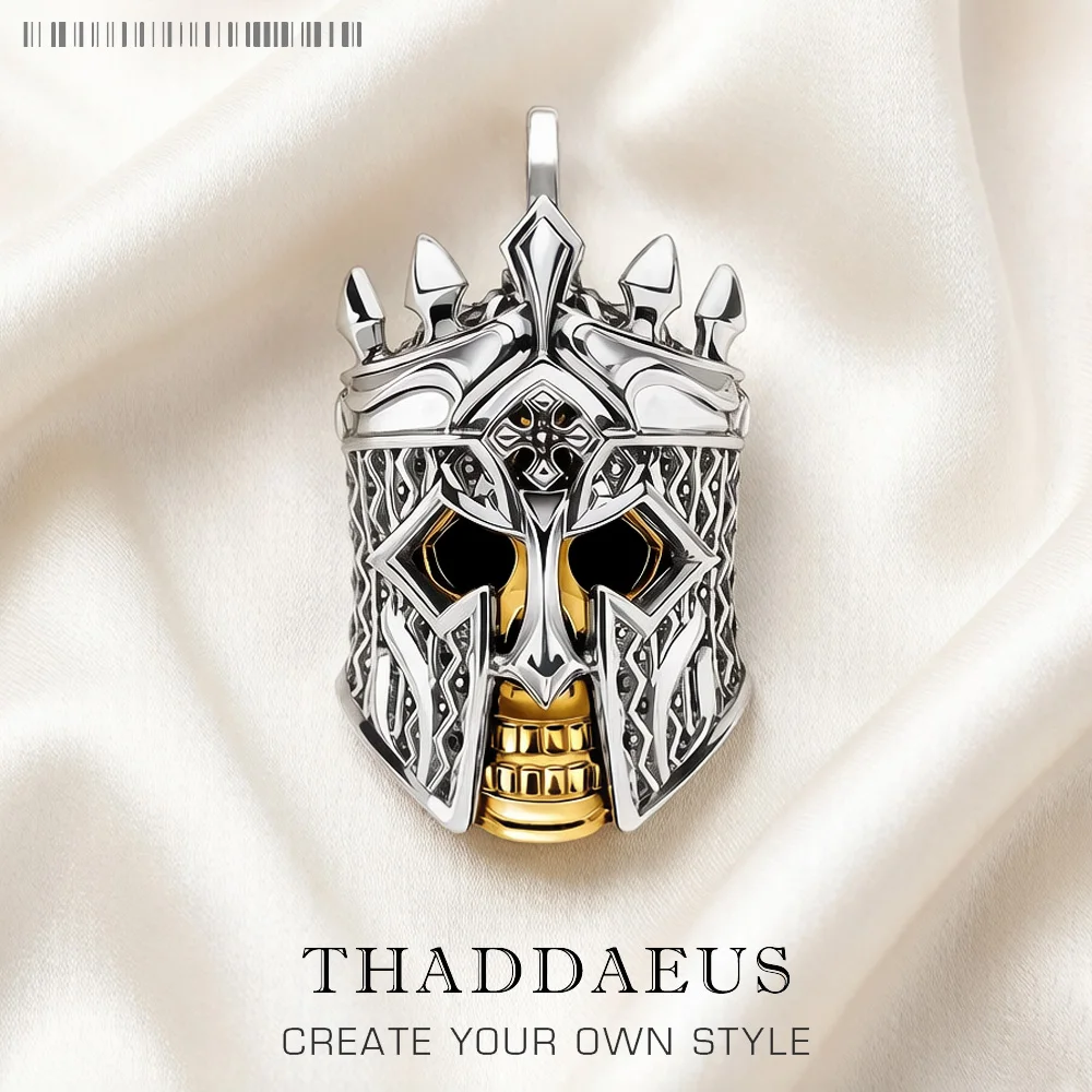 Pendant Skull Knight Brand New Vintage Fine Jewelry Europe 925 Sterling Silver Accessories Rebel Gift For Women Men
