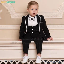 Classic Black Boys Suit For Wedding Children Gold Party Blazers Vest Pants Sets 3PCS Outfit Kids Costume Gentlemen Prom Tuxedos