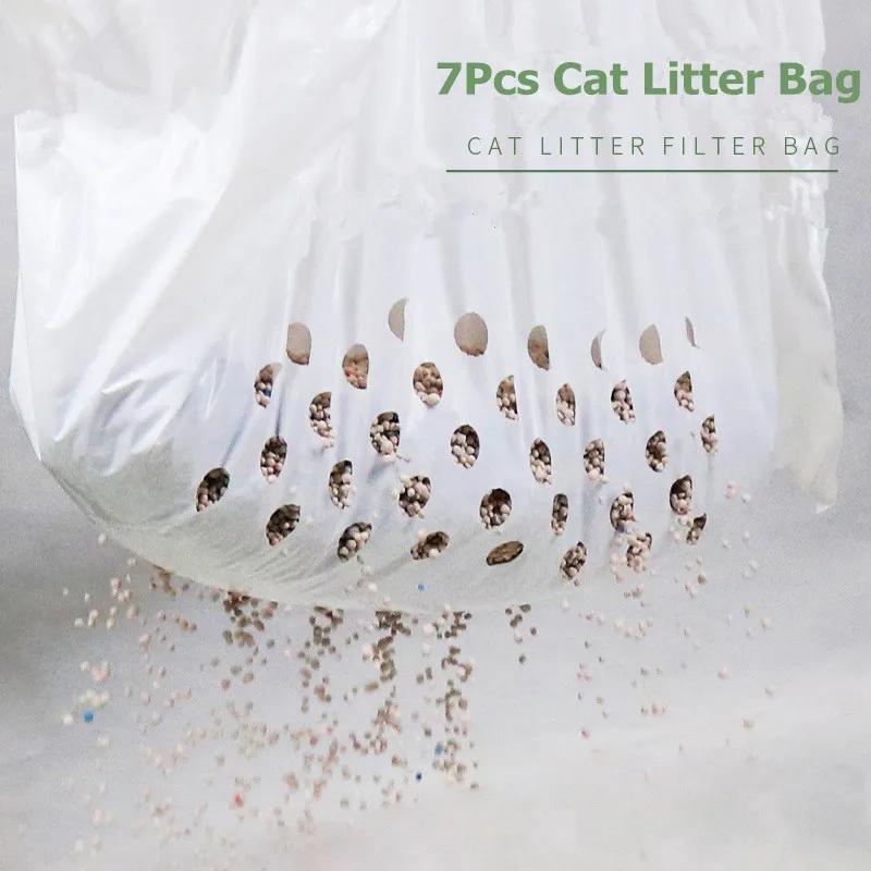 7pcs/lot Cat Litter Pan Bags Cat Sand Leaking Bag Pet Cat Litter Bag Cat Mat Duty Drawstring Kitten Cleaning Supplies Storage