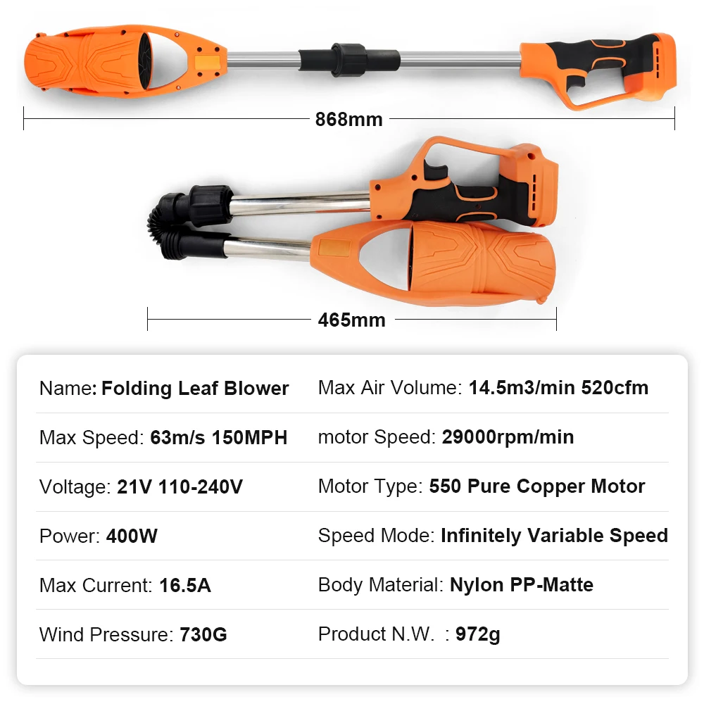 접이식 전기 송풍기 29000RPM 휴대용 잎 송풍기 Makita 18-21V 배터리 핀용 먼지 제거 눈 청소 도구(배터리 제외)