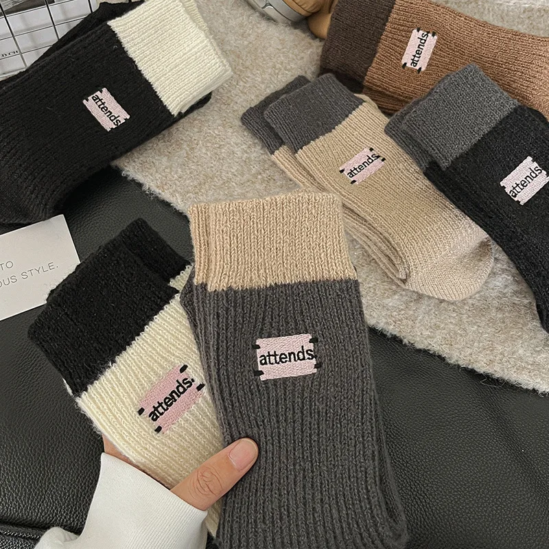 Men's and Women's Matching Embroidered Mid-Calf Socks with Colorful Brand Mark - New Fall/Winter Warmth-Friendly Women's Socks