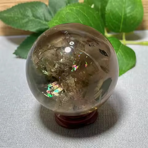 Pyramid Smokey Sphere Ball Rainbow Ball Crystal Natural Stone Qyartz Geode Obelisk Mineral Samples Specimen Decoration+Stand