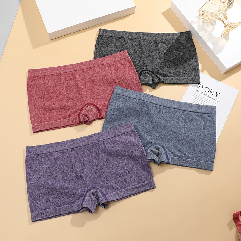 Women Sexy Seamless Panties Sexy Low Rise Boxer Shorts Female Breathable Soft Underwear Solid Color Boyshort Intiamtes Lingerie