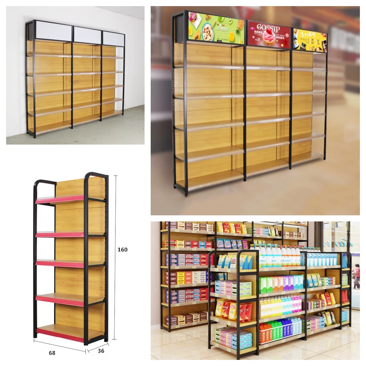 Custom.Customized Supermarket Display Rack Metal Four-post Wood Grain Shelf with Good Price for Retail Store