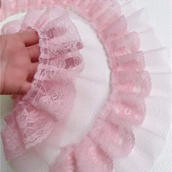 Tessuto di pizzo di Tulle rosa ricamato a pieghe a doppio strato largo 8cm vestiti da donna fai da te e abbigliamento per bambini decorazione per cucire