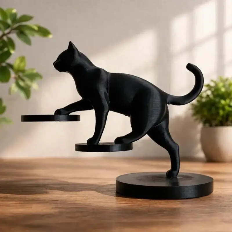 3D Printed Cat Sculpture Modern Leaping Design Home Decor Desk Ornament for Living Room Shelf Display