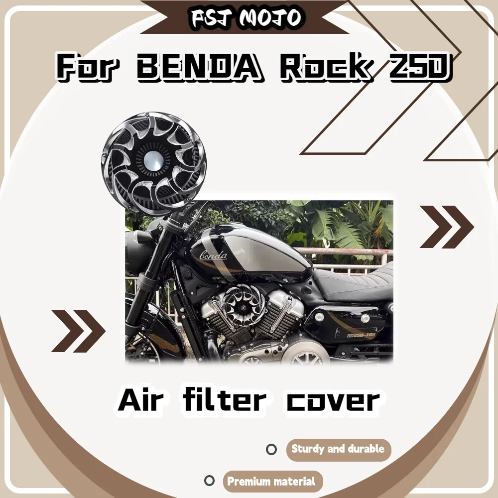 

For Benda Rock250 Motorcycle Engine Air Filter, Retro Turbo Air Cleaner Decorative Cover & Filter Element Mod Parts