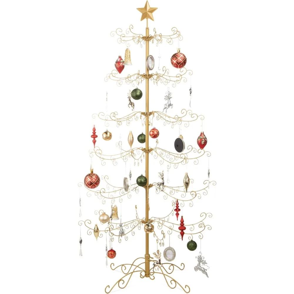 

6ft Wrought Iron Ornament Display Christmas Tree w/Easy Assembly and Stand - Gold