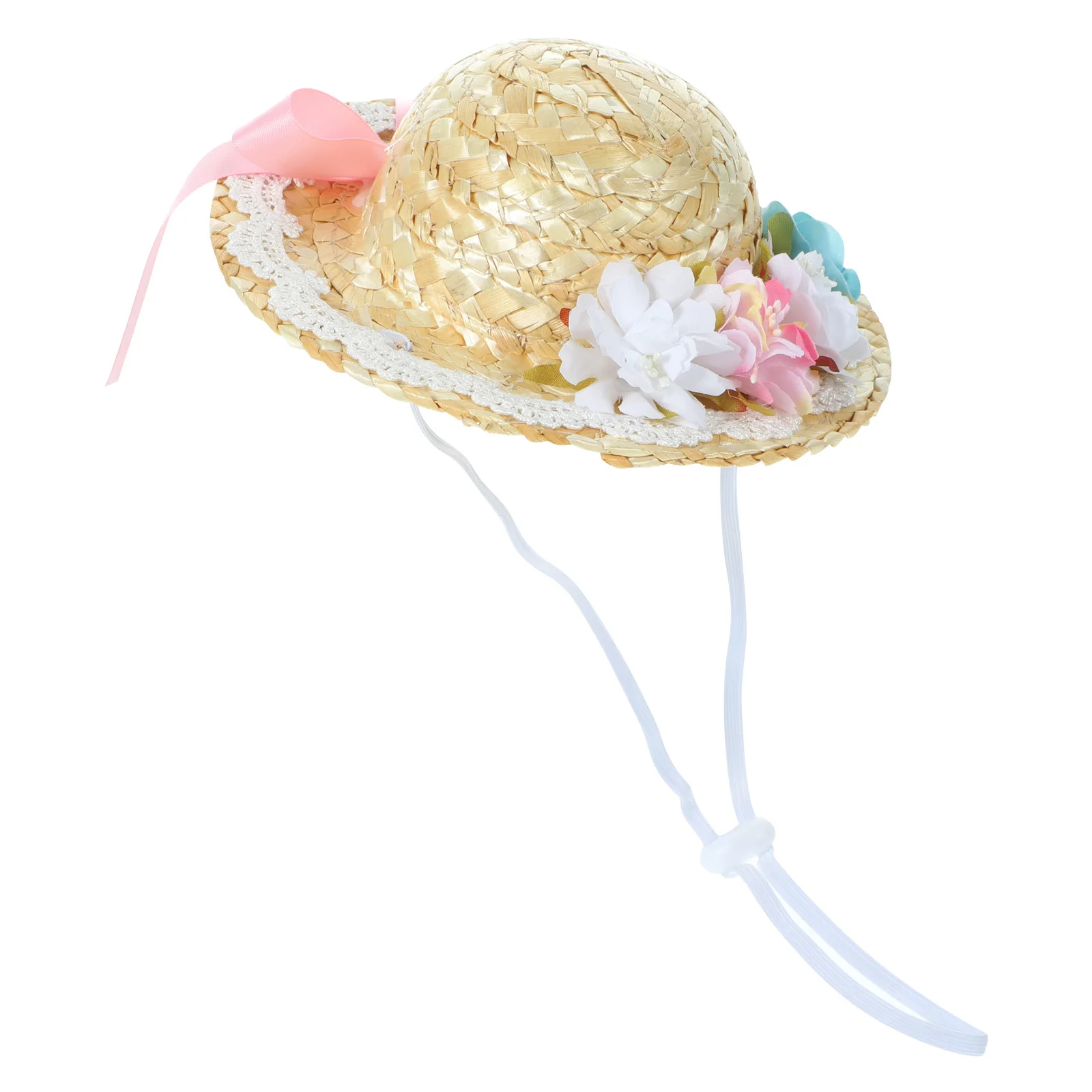

Pet Straw Hat Pink Bowknot Flowers S Size Dog Cat Accessories Summer Decorative Puppy Costume Hat Photo Prop Party H