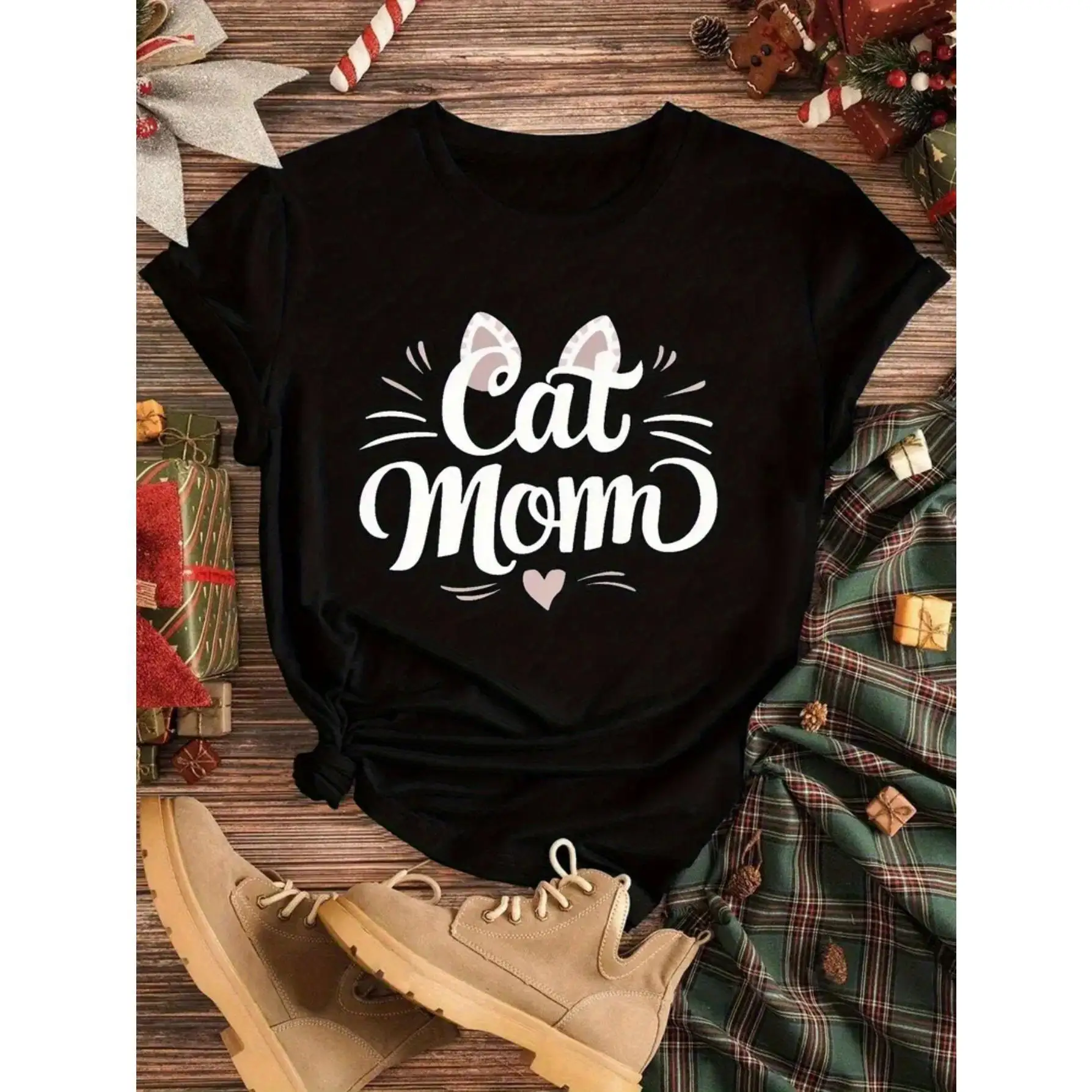 

Cat Mom T-shirt Women's Cute Cat Lover Graphic Tee Funny Pet Mother's Day Gift Summer Casual Top