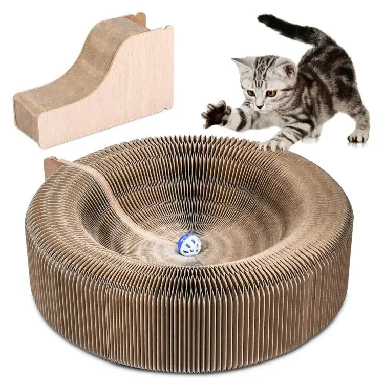 Accordion Cat Litter Magic Round Cat Scratching Board Rubbing Itching Sharp Tool Corrugated Paper Foldable Cat Bed Kitten Toy