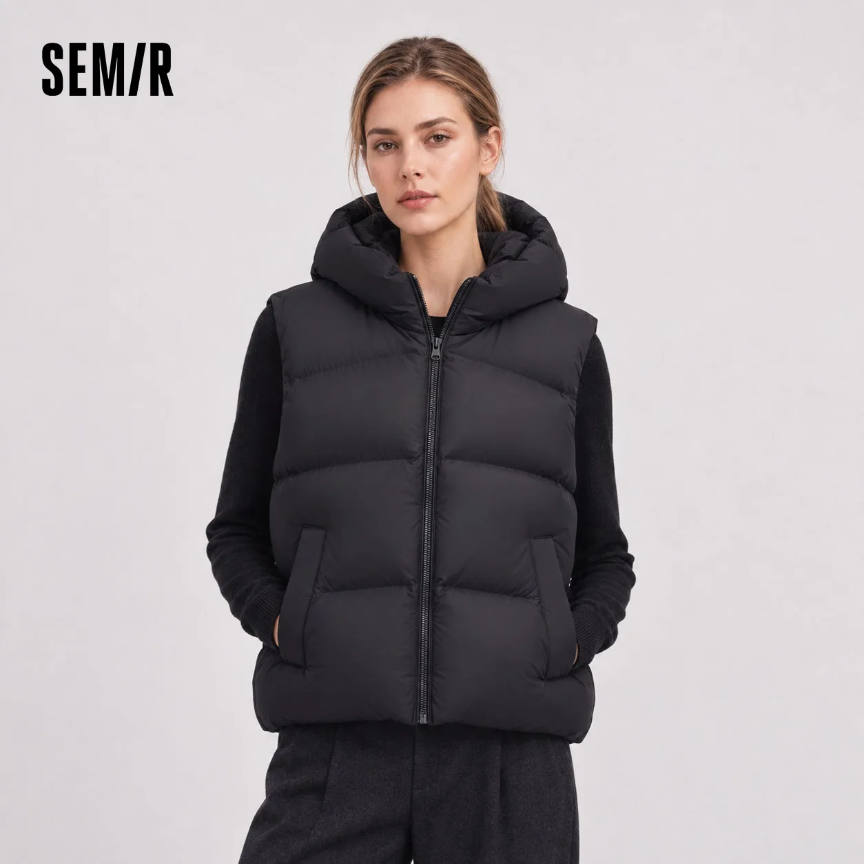 Semir Women Down Vest 90 Percent Down Fill Loose Fit Water Repellent Balloon Shape Hooded Layering Versatile 2026 New