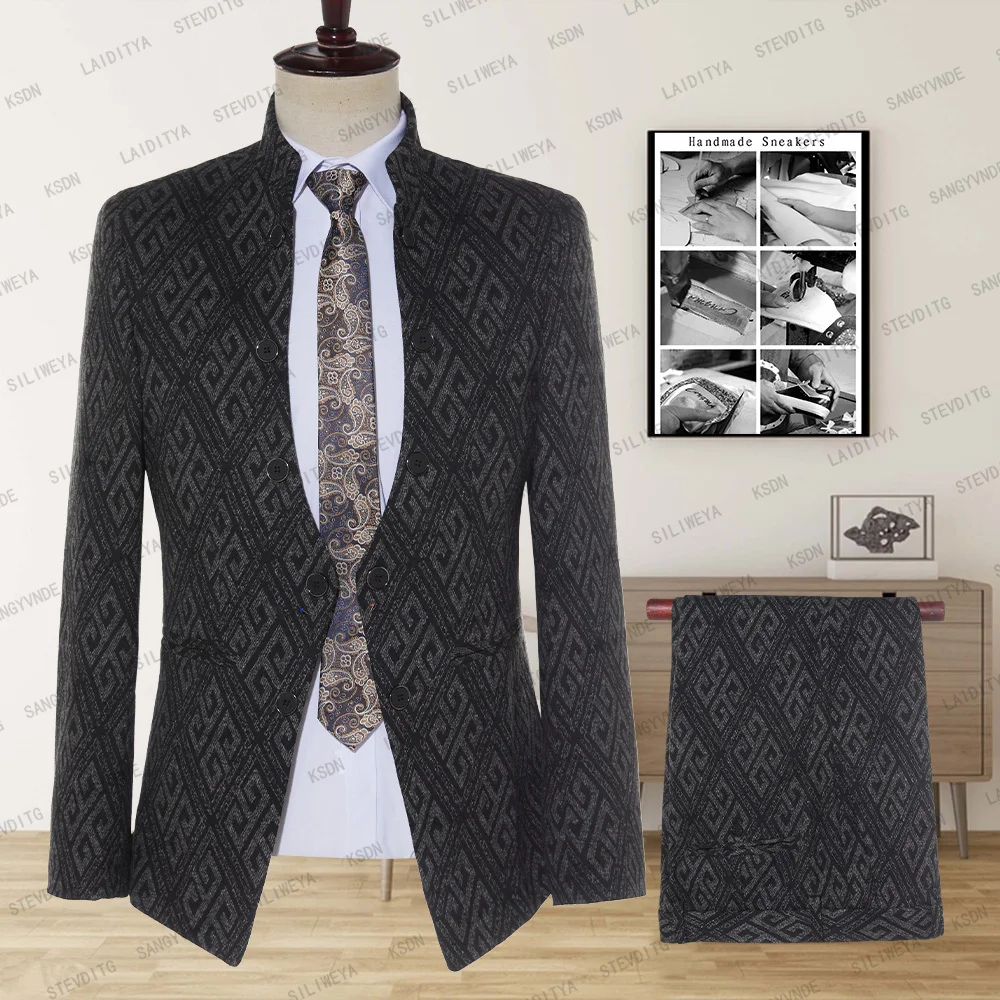 

2023 Dark Grey Luxury Fashion Plaid Latest Coat Pant Masculino Slim Fit Plaid Tuxedo Party Suits Wedding Suits For Men 2 Pieces