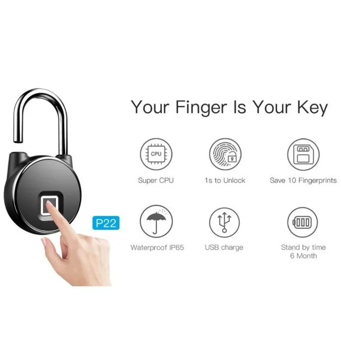 USB Rechargeable Smart Lock Keyless Fingerprint Lock Waterproof Anti-Theft Security Padlock Door Luggage Case Lock
