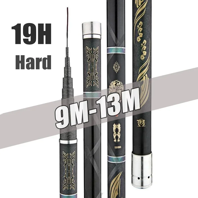 

9M-13M Telescopic Tenkara Fishing Rod 19H Superhard 40T Carbon Saltwater Freshwater Portable Bass Crappie Rod Stream Trout Pole