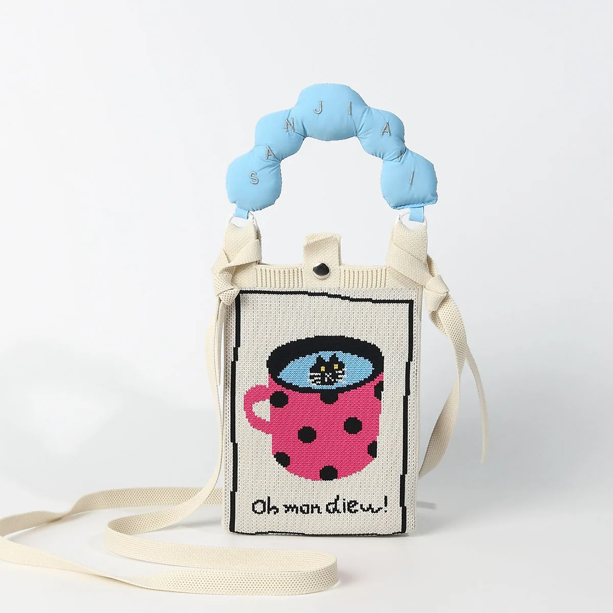 

Fun Hand-Painted Cartoon Pattern Knitted Diagonal Mobile Phone Bag, Dopamine Color Soft Cotton-Filled Handle, Sturdy and Portable, Suitable for Carrying Mobile Phones, Keys and Other Small Items, Suitable for Outdoor Use by Ladies, Students and Children