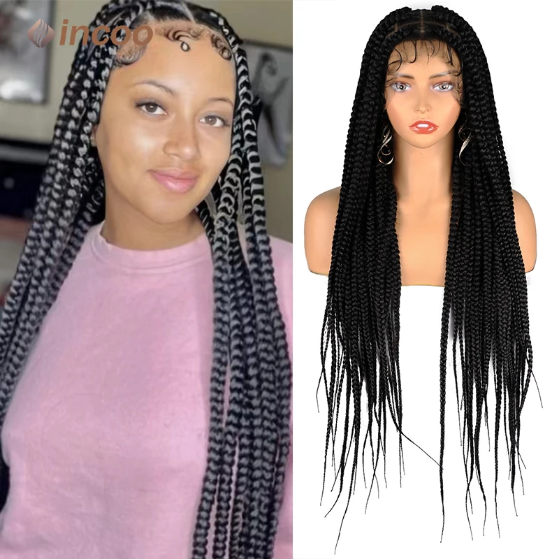 

Incoo 36" Synthetic Braided Wigs Goddess Long Black Large Box Braid Hair Goddess Jumbo Braids Cheap Wigs On Clearance Sale