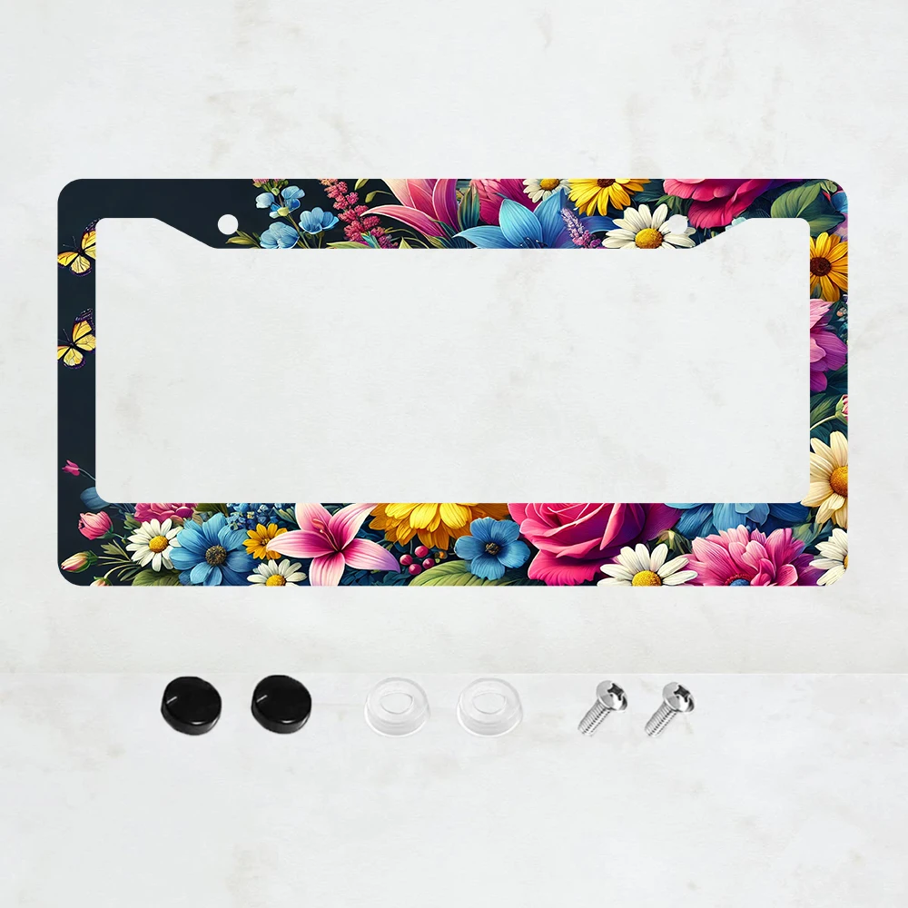 

1 шт. Красивая рамка для номерного знака с цветочным узором, акварельные цветы, держатель для номерного знака, алюминиевые автозапчасти, красочный номерной знак