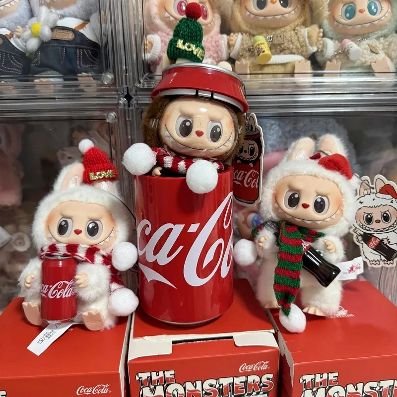 Novo genuíno labubu coca cola série caixa mistério vinil boneca brinquedo de pelúcia mesa decoração modelo fãs coletar presente das crianças