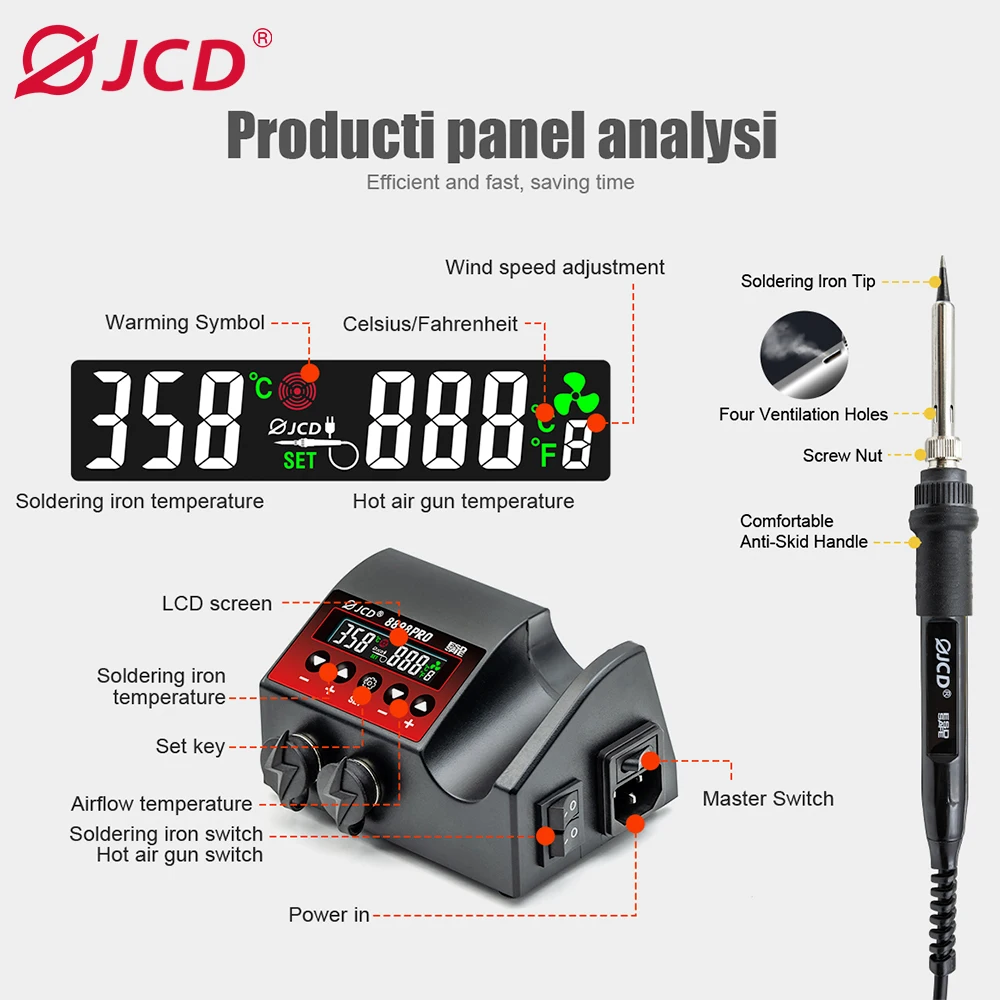 JCD New Soldering Station 8898PRO LCD HD Digital Display Hot Air Gun Welding Rework For Phone BGA SMD PCB IC Solder Repair Tools