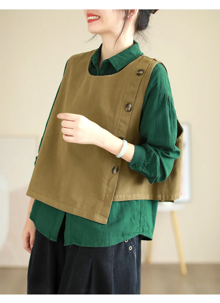 

Loose plus Size Women's Vest Top Asymmetrical Svel Faionable Button Detail Cotton Polyester Blend Regular Length