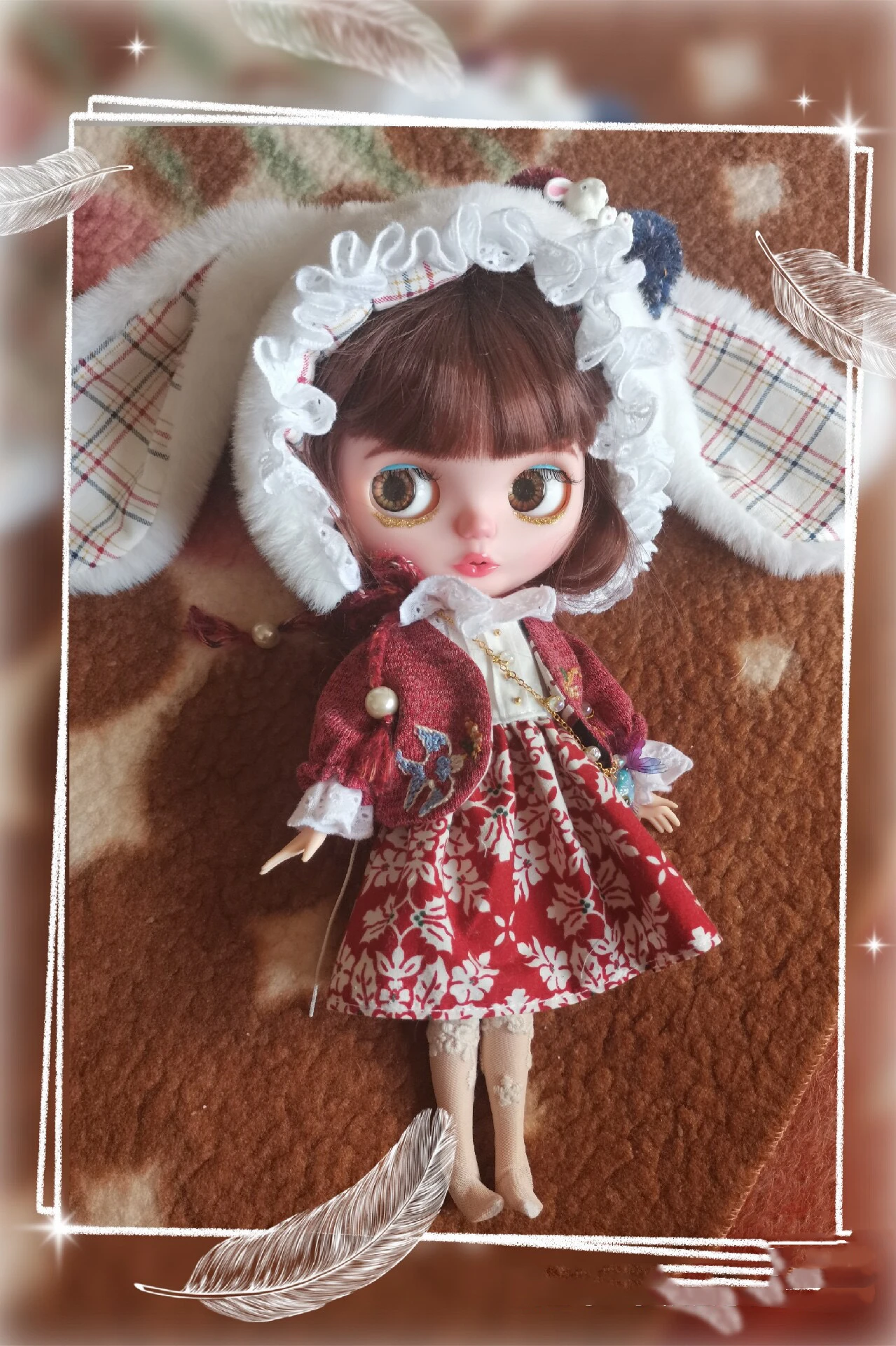 Hand embroidery Blythe clothes dress Sweater floral skirt 1/6 30cm BJD anime girl (Fit Pullip,Ob24, ob22、monster 、holala、Licca)