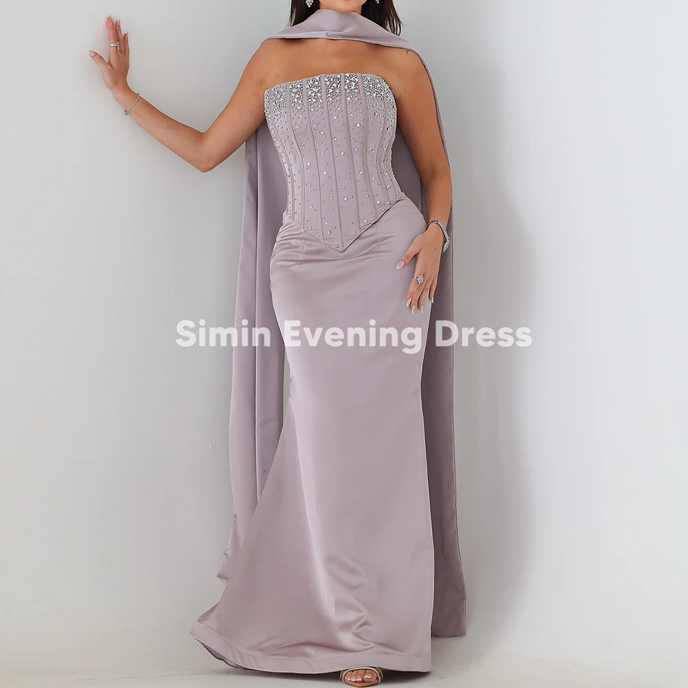 

Simin Women‘s Satin Strapless Mermaid Floor-Lenght Cape Beaded Evening Dresses With Sleeveless Formal Elegance Dresses for 2025