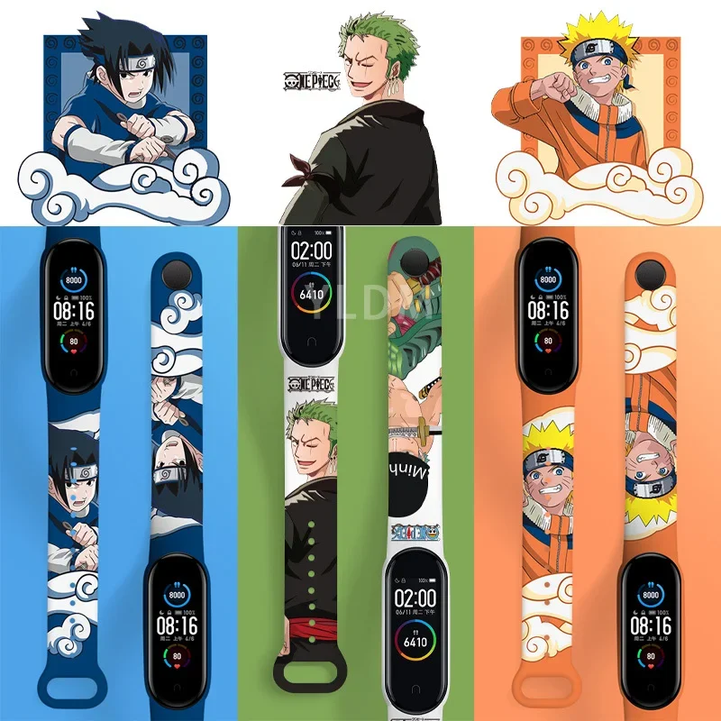 Japanese Anime NARUTO ONE PIECE Strap for Mi Band 6 5 4 3 Couples Cool Print Wristband Bracelet Replacement High Quality Mi Band