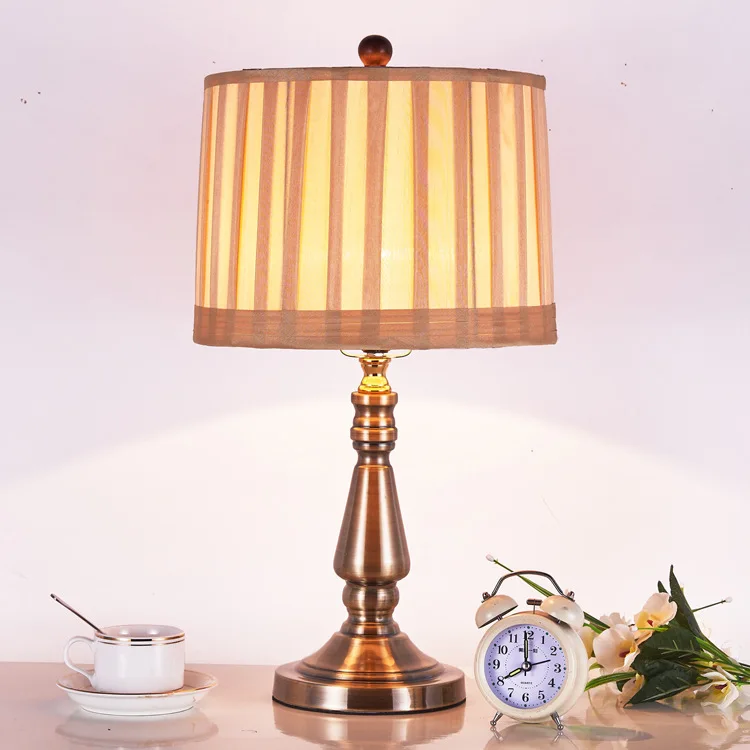 

American Retro Imitation Copper Desk Lamp Chinese Study Office Living Room Bedroom Bedside Minimalist fabric Decor Table Light