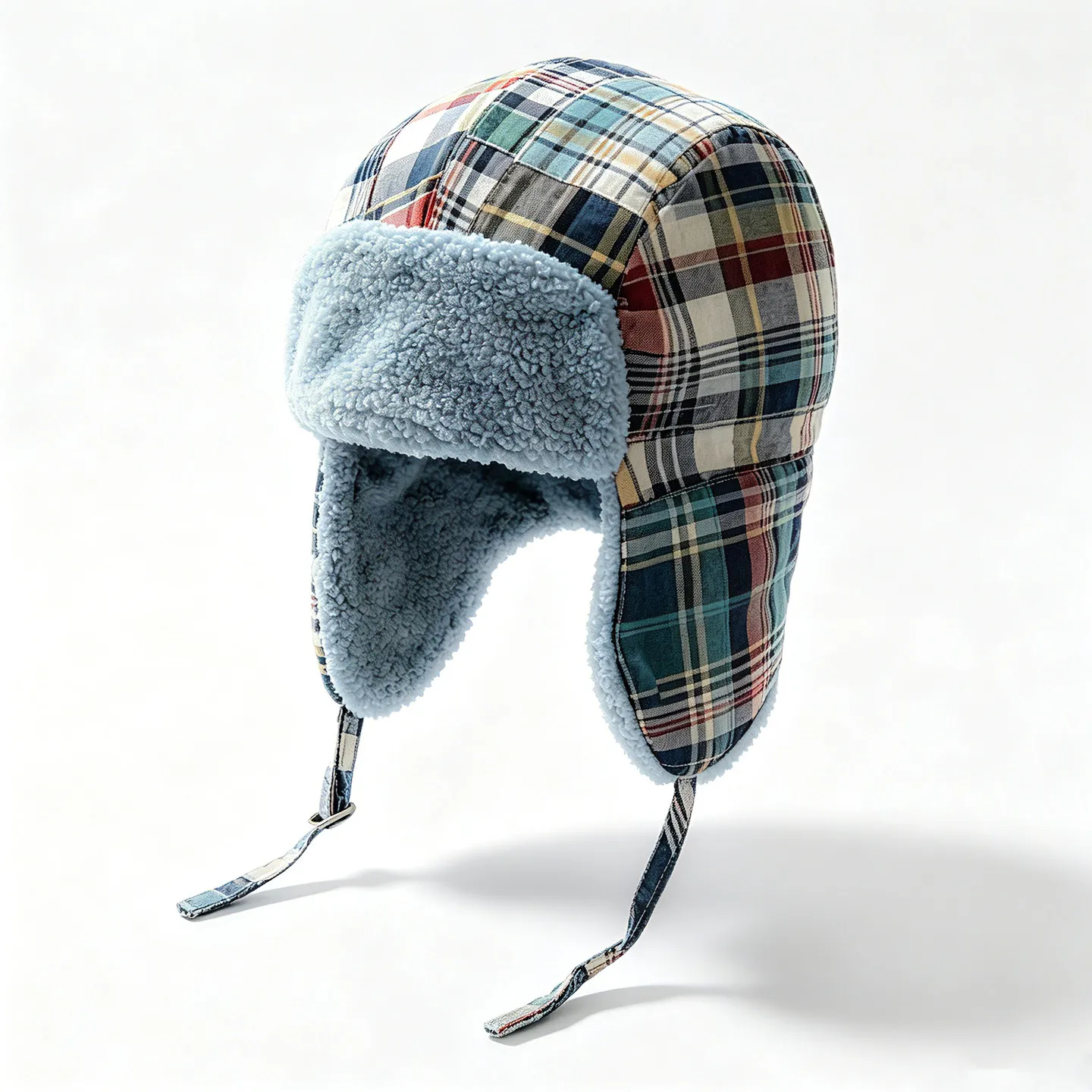 Vintage 100% Cotton Plaid Fleece Lined Ushanka Hat for Men Women Warm Earflap Trapper Hat Windproof Aviator Hat for Outdoor Snow