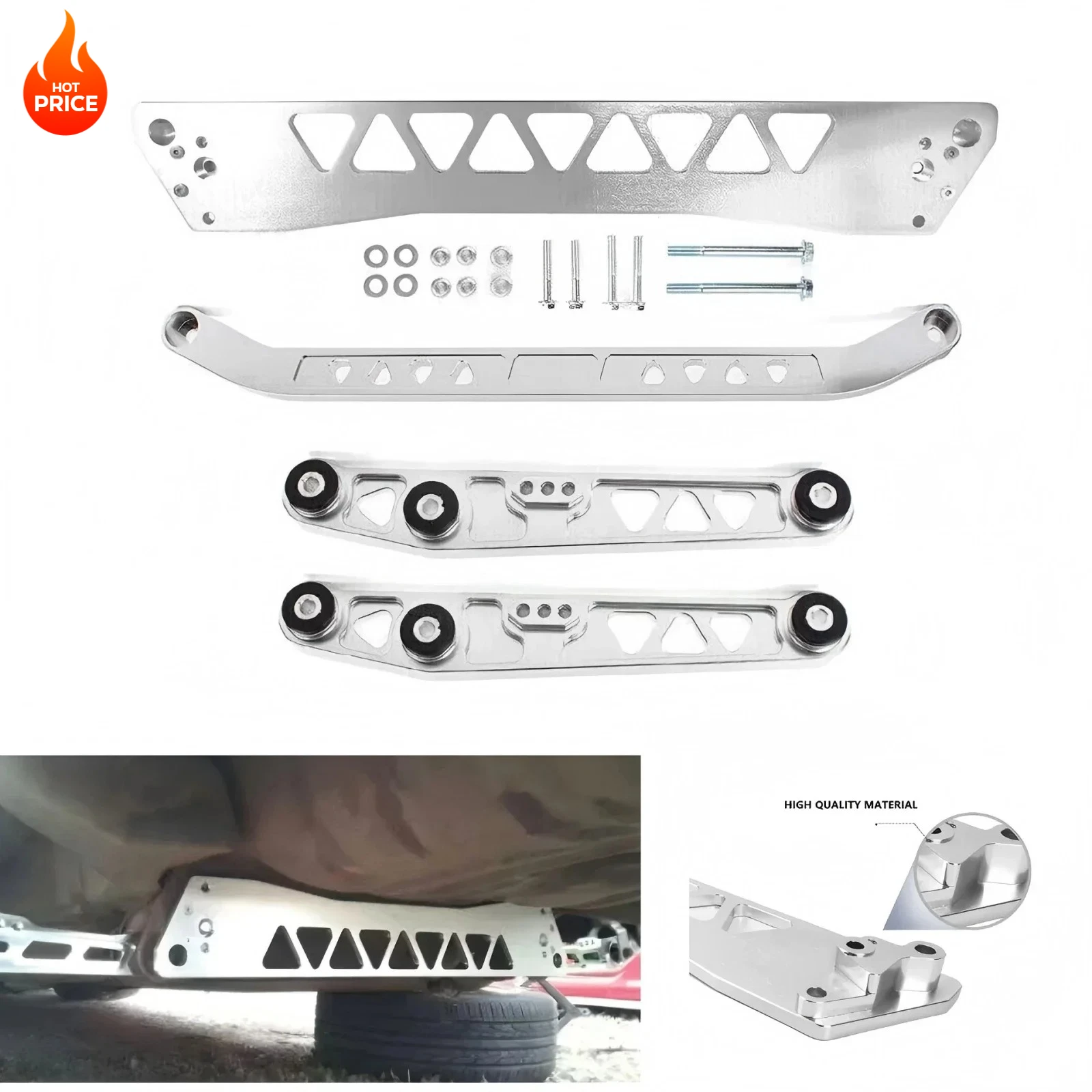 

Billet Aluminium REAR SUBFRAME BRACE+TIE BAR+Rear Lower Control Arm for Honda Civic EG 92-95