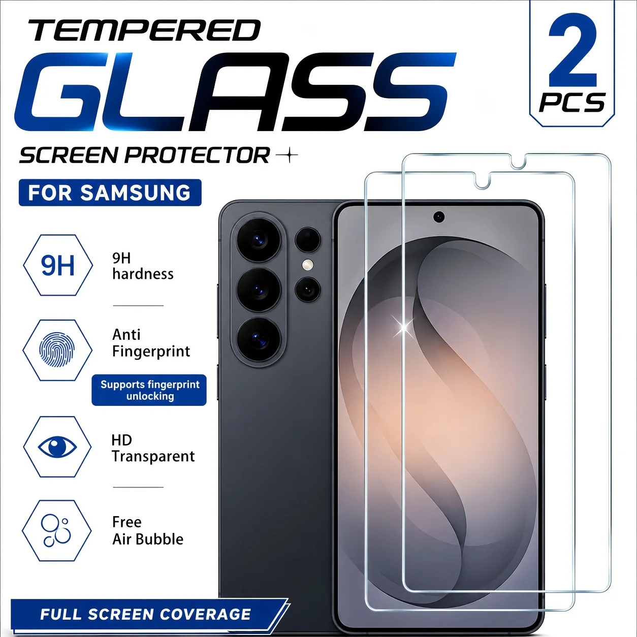 2pcs Tempered Glass Screen Protector,Suitable for Samsung Galaxy S21/S22 5G/S23/S23+/S24/S25/S24 Ultra/S26/S26 Plus/S26 Ultra