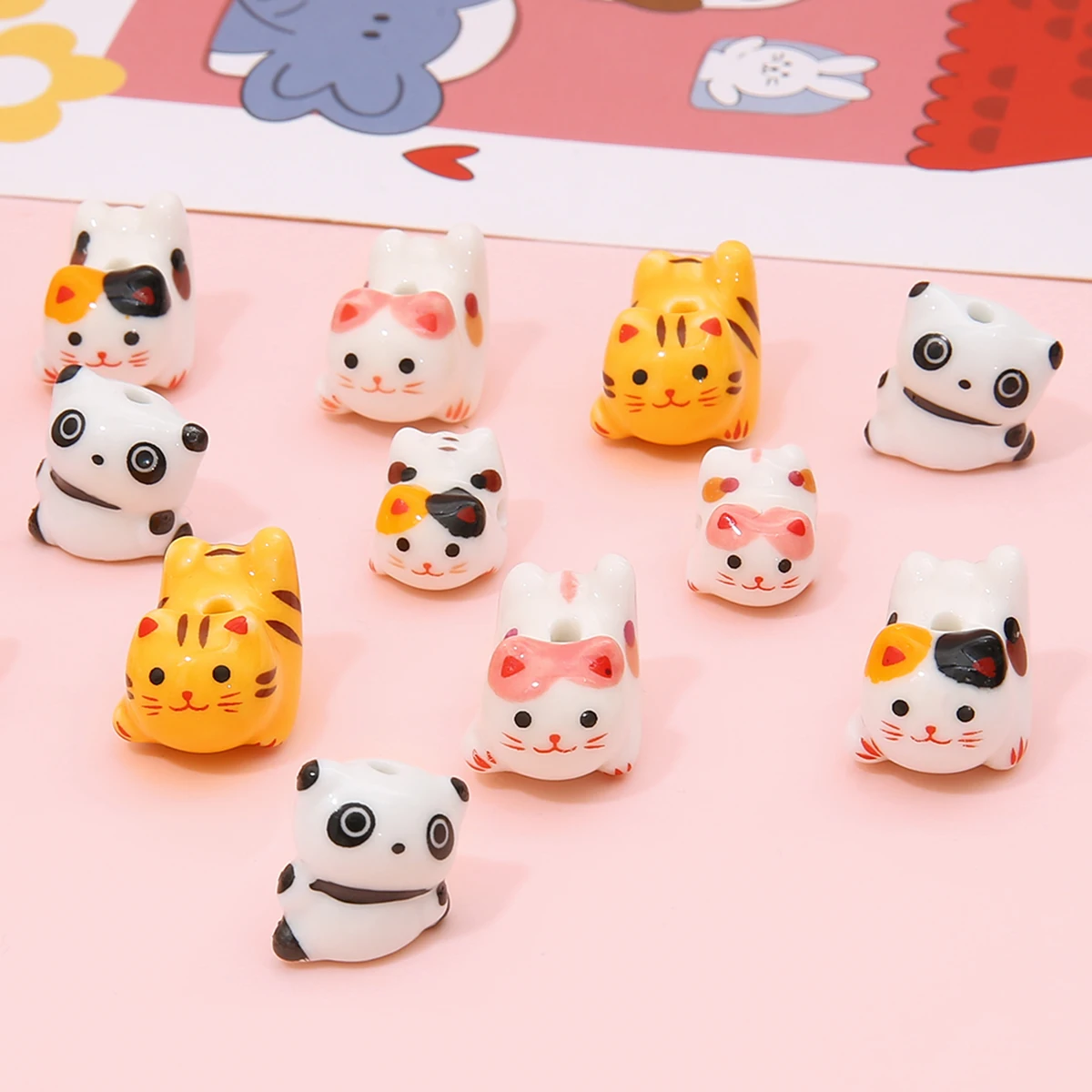 1pcs Ceramic Beads Porcelain Cats Panda Tiger Animel Loose Beads Charm Pendant for Necklace Bracelet DIY Jewelry Craft Making