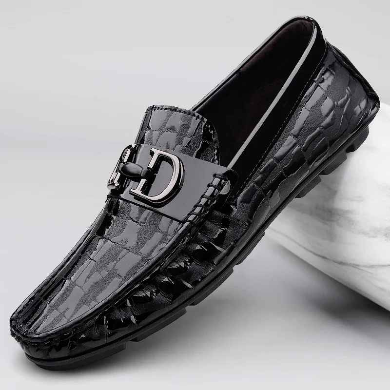 Fashion Brand Spring Round Toe Breathable Casual Loafers High-quality Mens Comfortable Cowhide Non Slip Soft Soled Driving Shoes