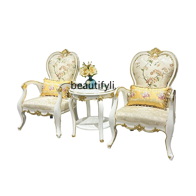 

French fabric embroidery leisure chair European luxury sofa living room modeling fabric high back chair